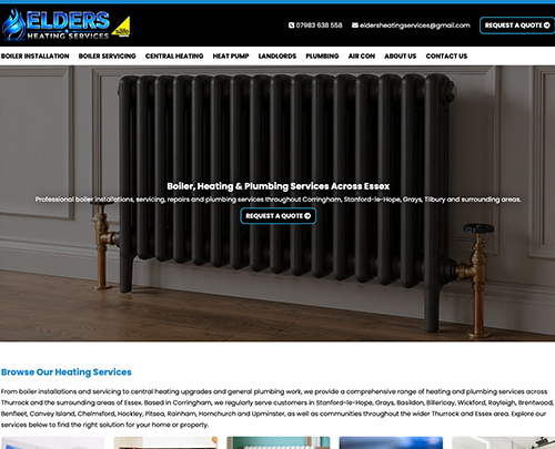 Elders Heating and Boilers Essex, Paperback Designs Website Portfolio