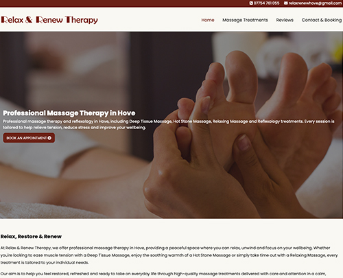Relax And Renew Massage Therapy Hove - Paperback Designs Website Portfolio